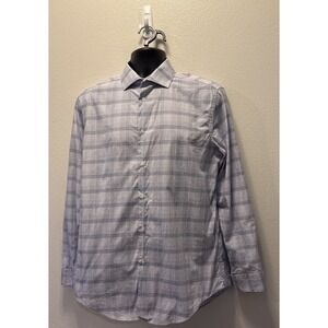 Calvin Klein Dress‎ Shirt Slim Fit Stretch Size Large White/Gray Check